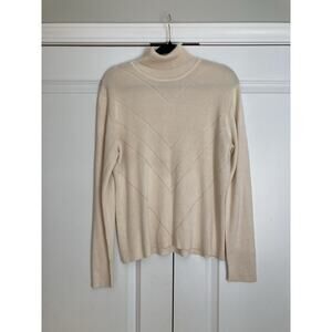 Saks Fifth Avenue Collection Silk Cream Turtle Neck Knit Sweater Womens Large